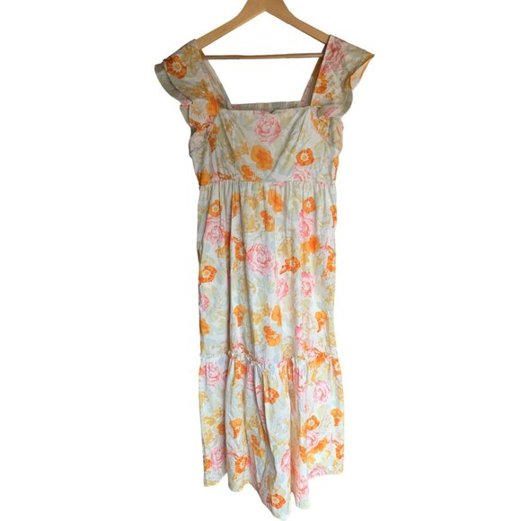 Buddy Love Dresses & Skirts - Buddy Love Creamsicle  Floral Cottage Summer Dress Flutter Sleeves Women's Small